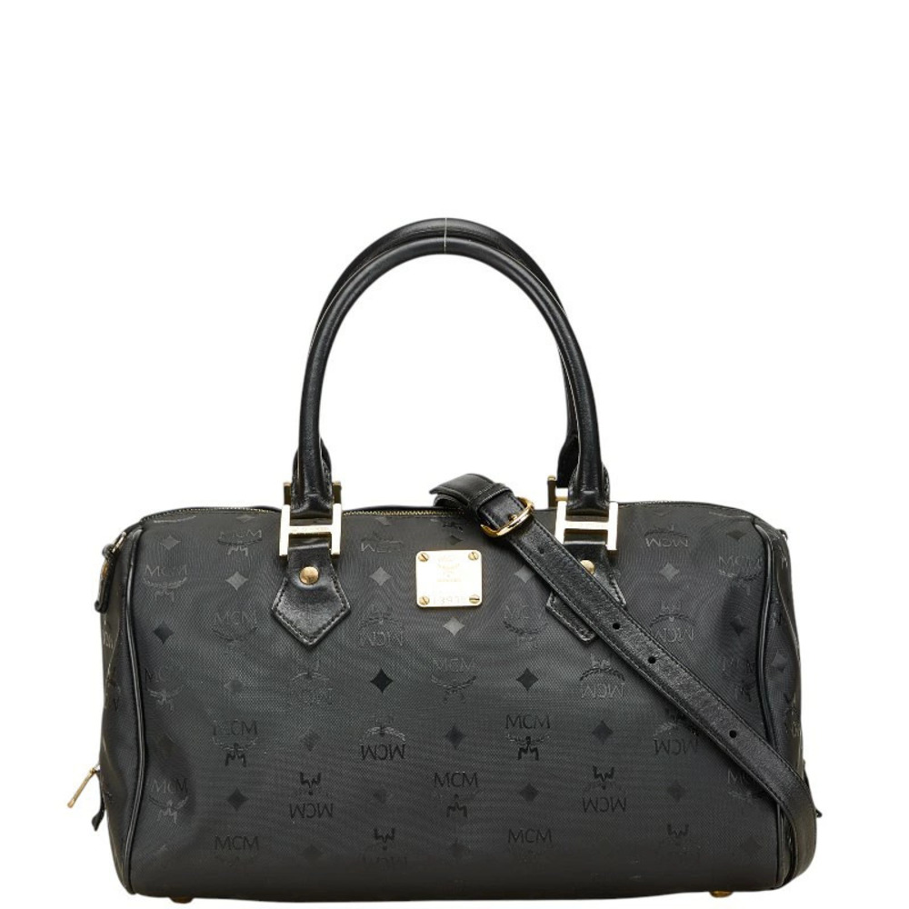 MCM Visetos Logogram Boston Bag Shoulder Black Leather
